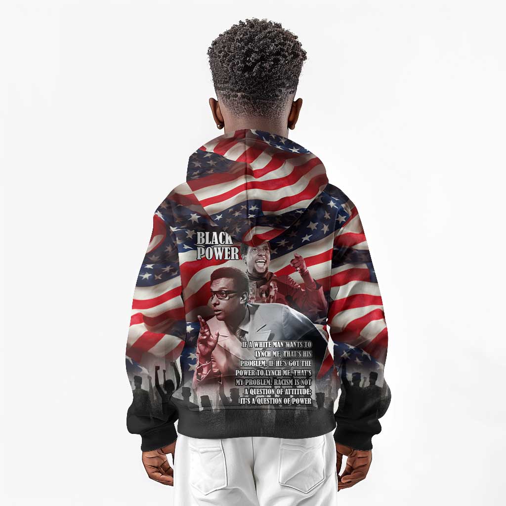 Stokely Carmichael Kid Hoodie American Flag Background Black Power Quote Civil Rights Leader Powerful Speech - Wonder Print Shop