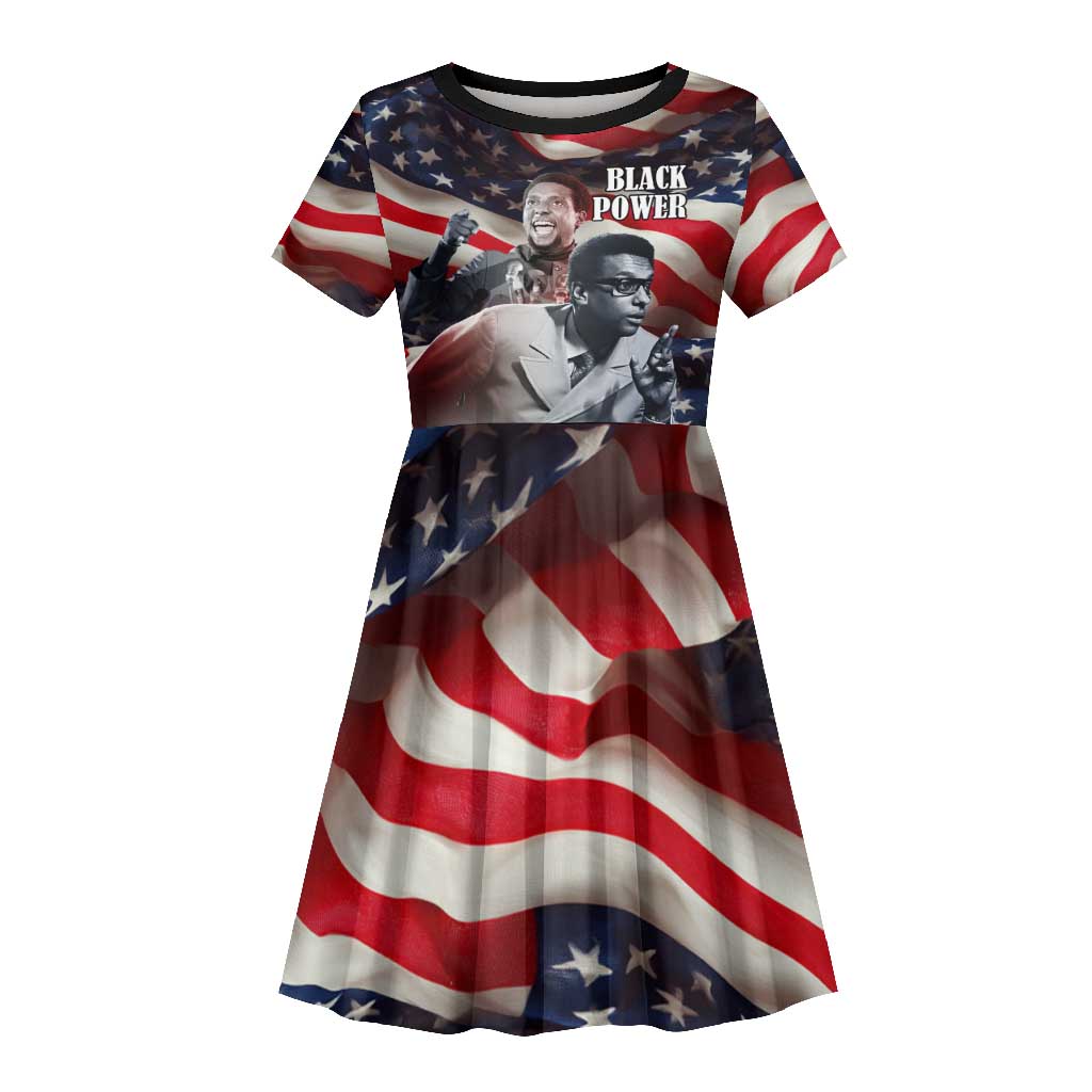Stokely Carmichael Kid Short Sleeve Dress American Flag Background Black Power Quote Civil Rights Leader Powerful Speech - Wonder Print Shop