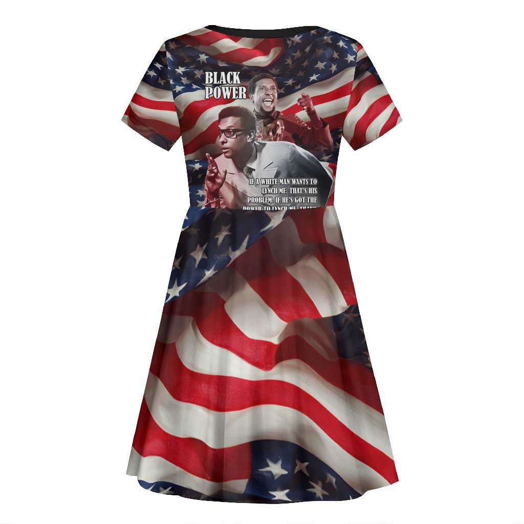 Stokely Carmichael Kid Short Sleeve Dress American Flag Background Black Power Quote Civil Rights Leader Powerful Speech - Wonder Print Shop