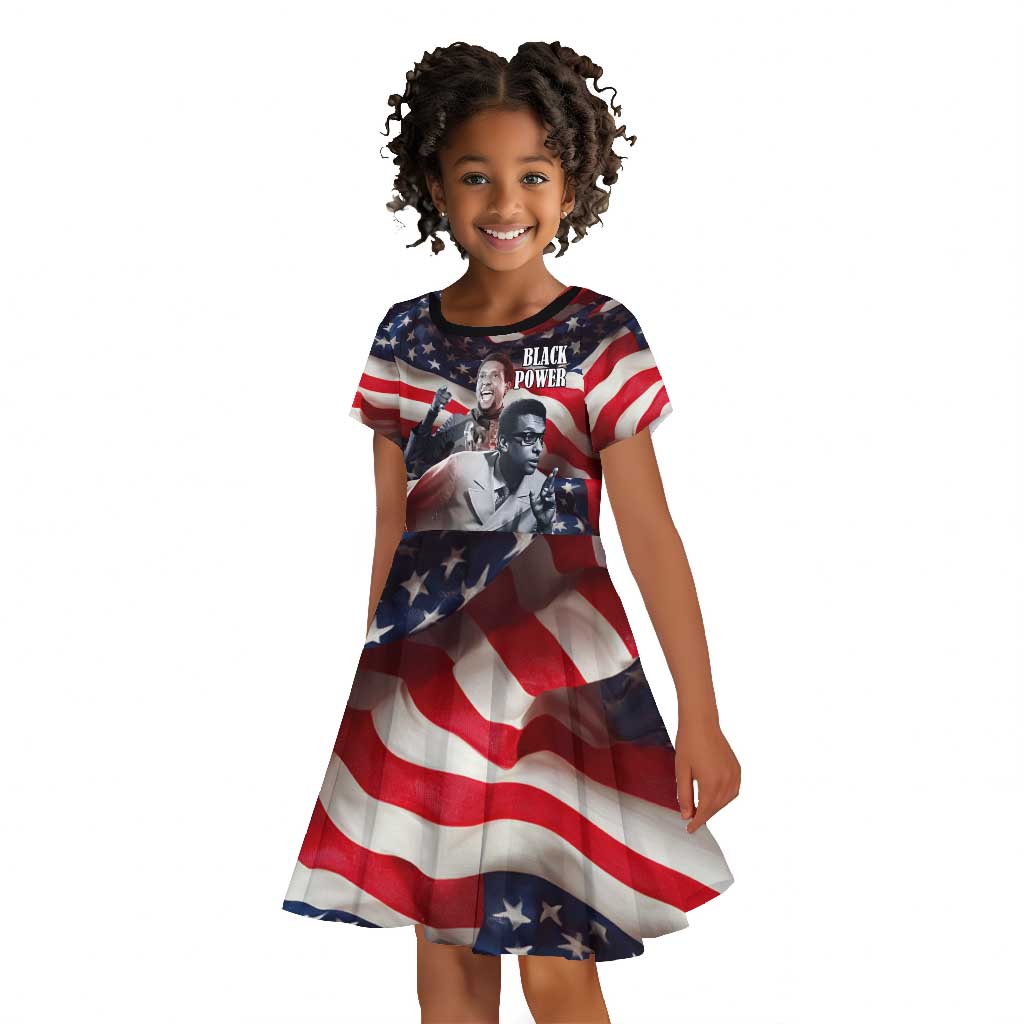 Stokely Carmichael Kid Short Sleeve Dress American Flag Background Black Power Quote Civil Rights Leader Powerful Speech - Wonder Print Shop