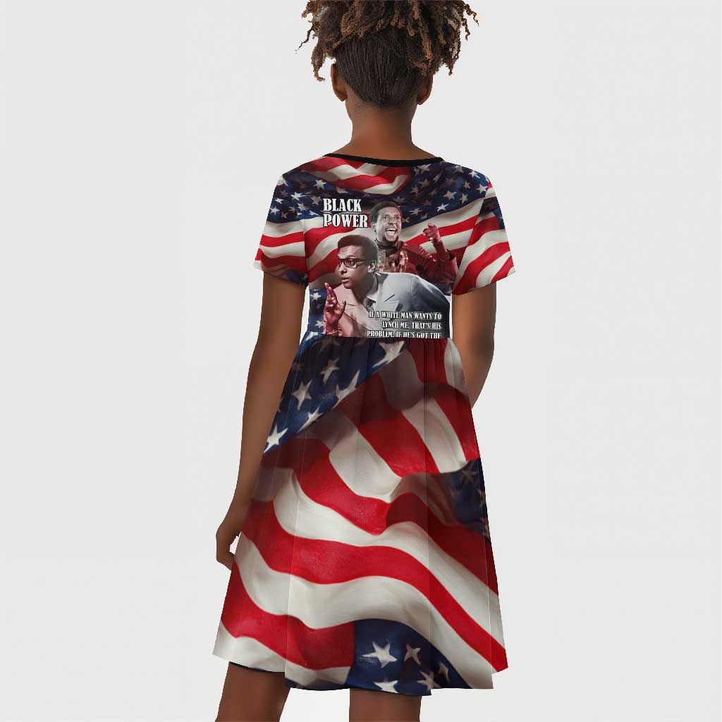 Stokely Carmichael Kid Short Sleeve Dress American Flag Background Black Power Quote Civil Rights Leader Powerful Speech - Wonder Print Shop