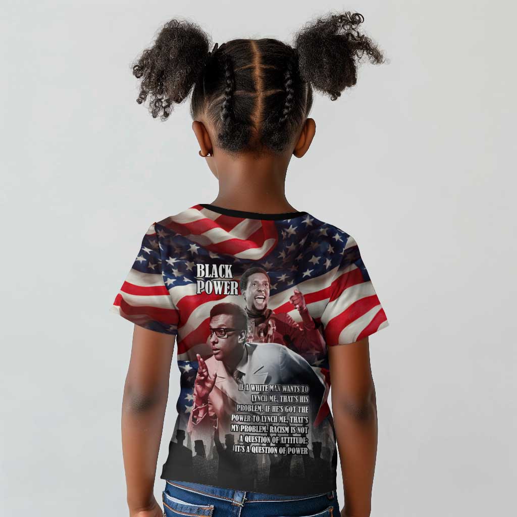 Stokely Carmichael Kid T shirt American Flag Background Black Power Quote Civil Rights Leader Powerful Speech - Wonder Print Shop
