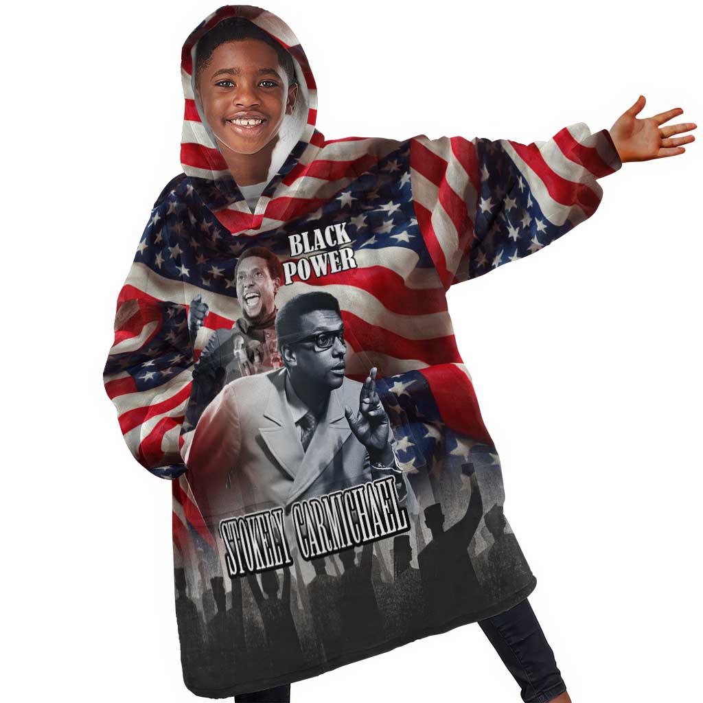 Stokely Carmichael Kid Wearable Blanket Hoodie American Flag Background Black Power Quote Civil Rights Leader Powerful Speech - Wonder Print Shop