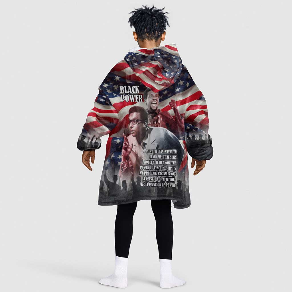 Stokely Carmichael Kid Wearable Blanket Hoodie American Flag Background Black Power Quote Civil Rights Leader Powerful Speech - Wonder Print Shop