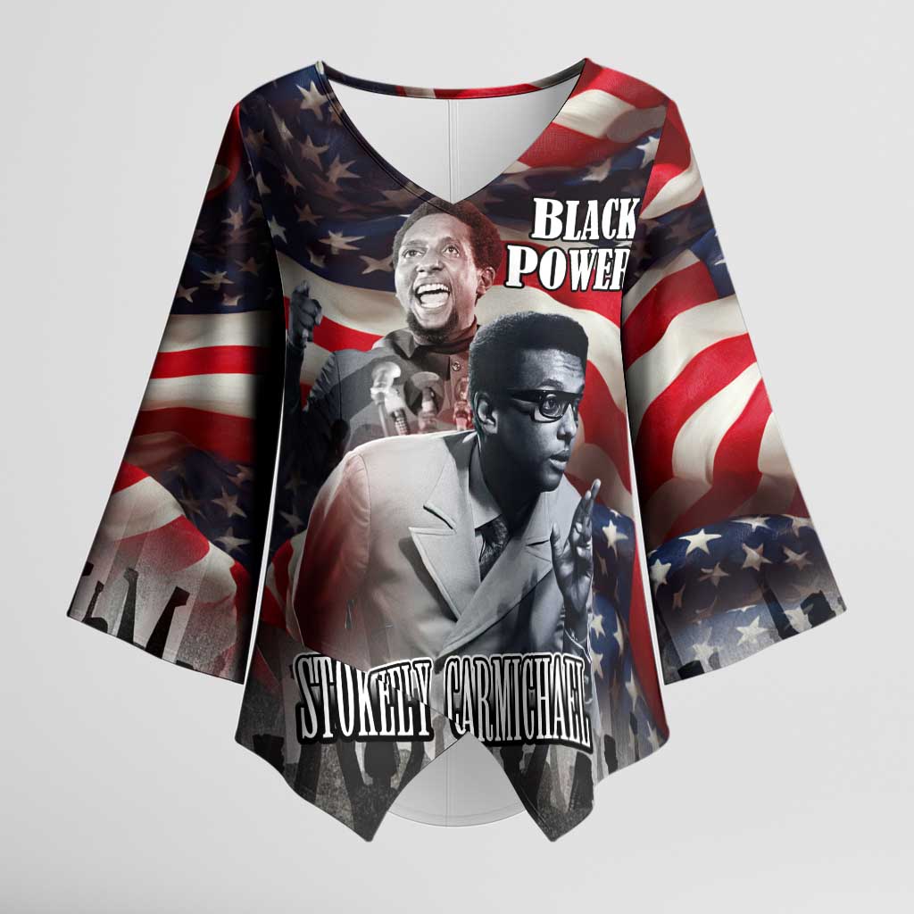 Stokely Carmichael Kimono Sleeve Blouse American Flag Background Black Power Quote Civil Rights Leader Powerful Speech - Wonder Print Shop