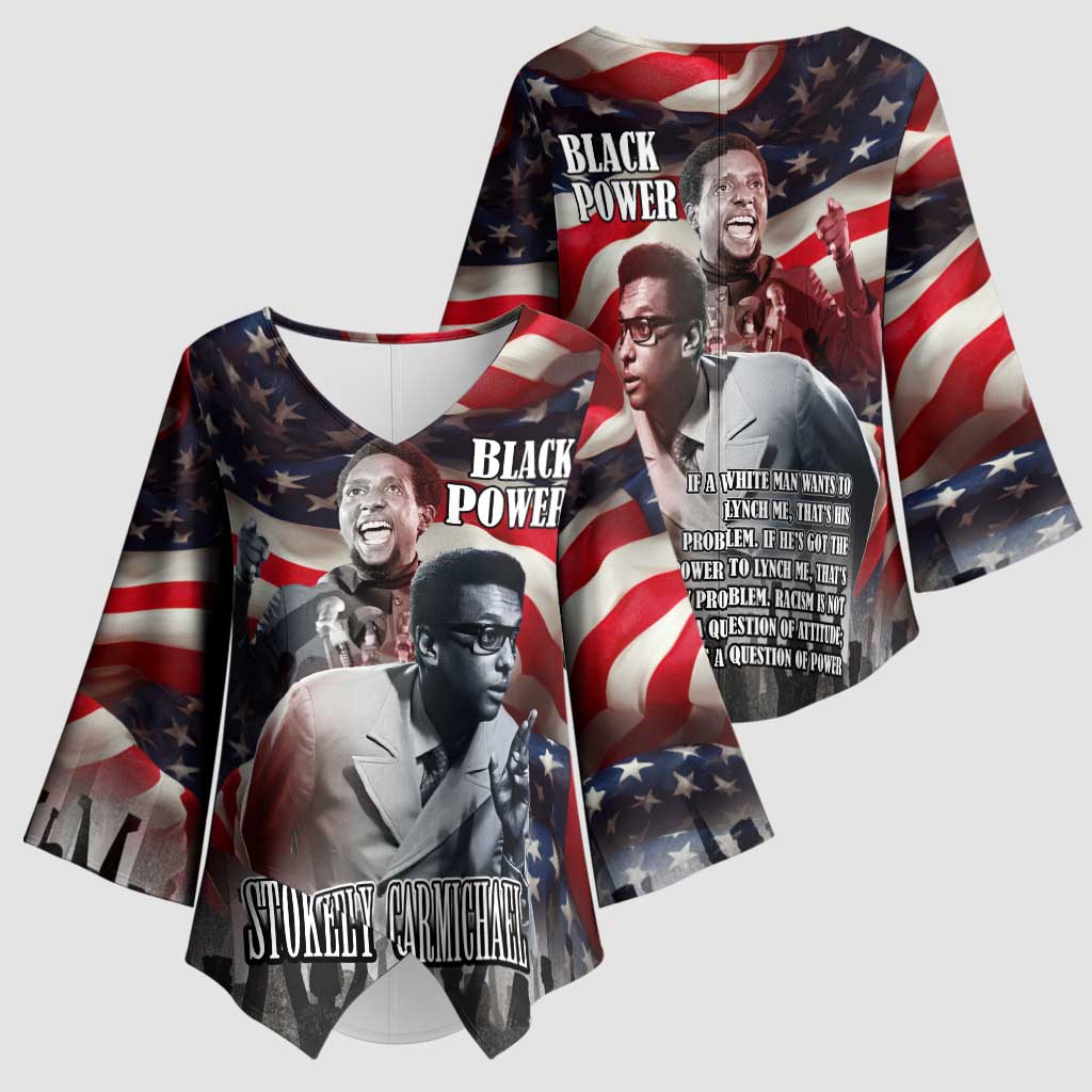 Stokely Carmichael Kimono Sleeve Blouse American Flag Background Black Power Quote Civil Rights Leader Powerful Speech - Wonder Print Shop