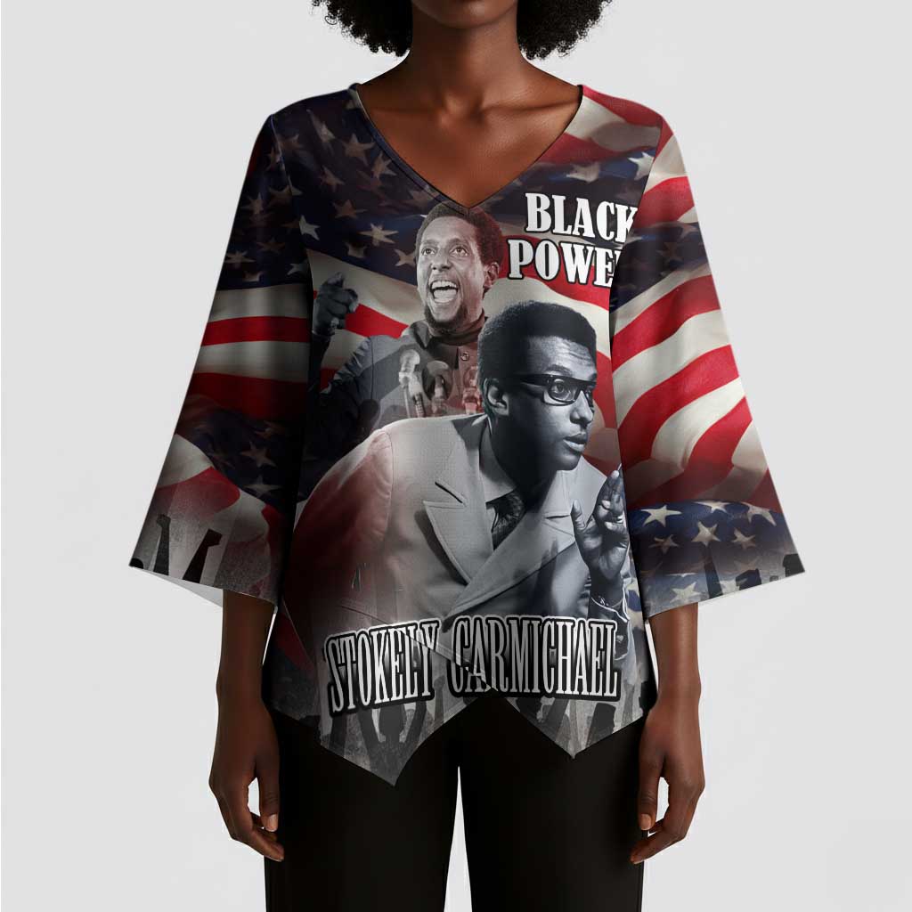 Stokely Carmichael Kimono Sleeve Blouse American Flag Background Black Power Quote Civil Rights Leader Powerful Speech - Wonder Print Shop
