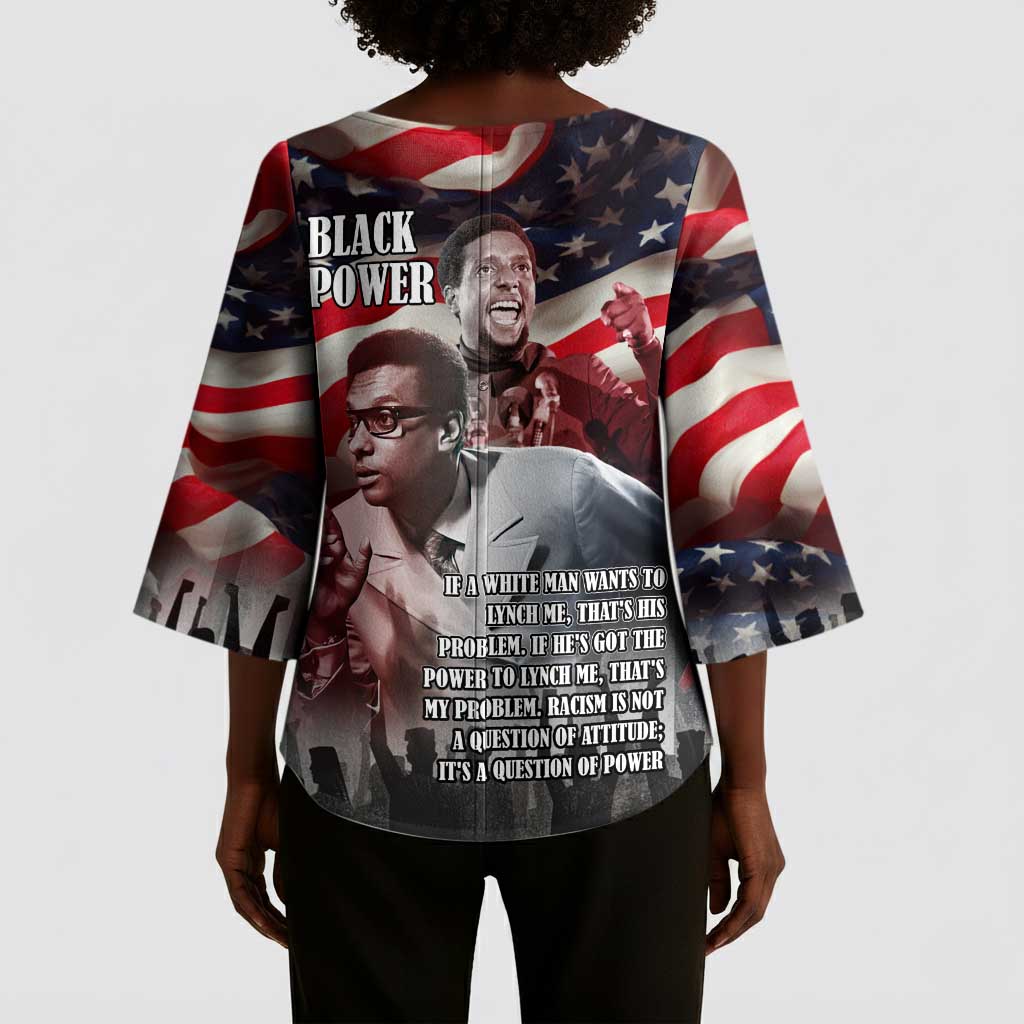 Stokely Carmichael Kimono Sleeve Blouse American Flag Background Black Power Quote Civil Rights Leader Powerful Speech - Wonder Print Shop
