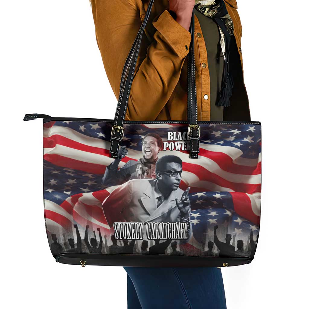 Stokely Carmichael Leather Tote Bag American Flag Background Black Power Quote Civil Rights Leader Powerful Speech - Wonder Print Shop
