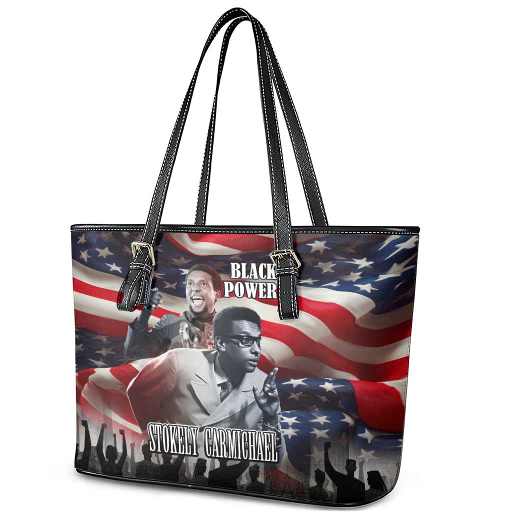 Stokely Carmichael Leather Tote Bag American Flag Background Black Power Quote Civil Rights Leader Powerful Speech - Wonder Print Shop