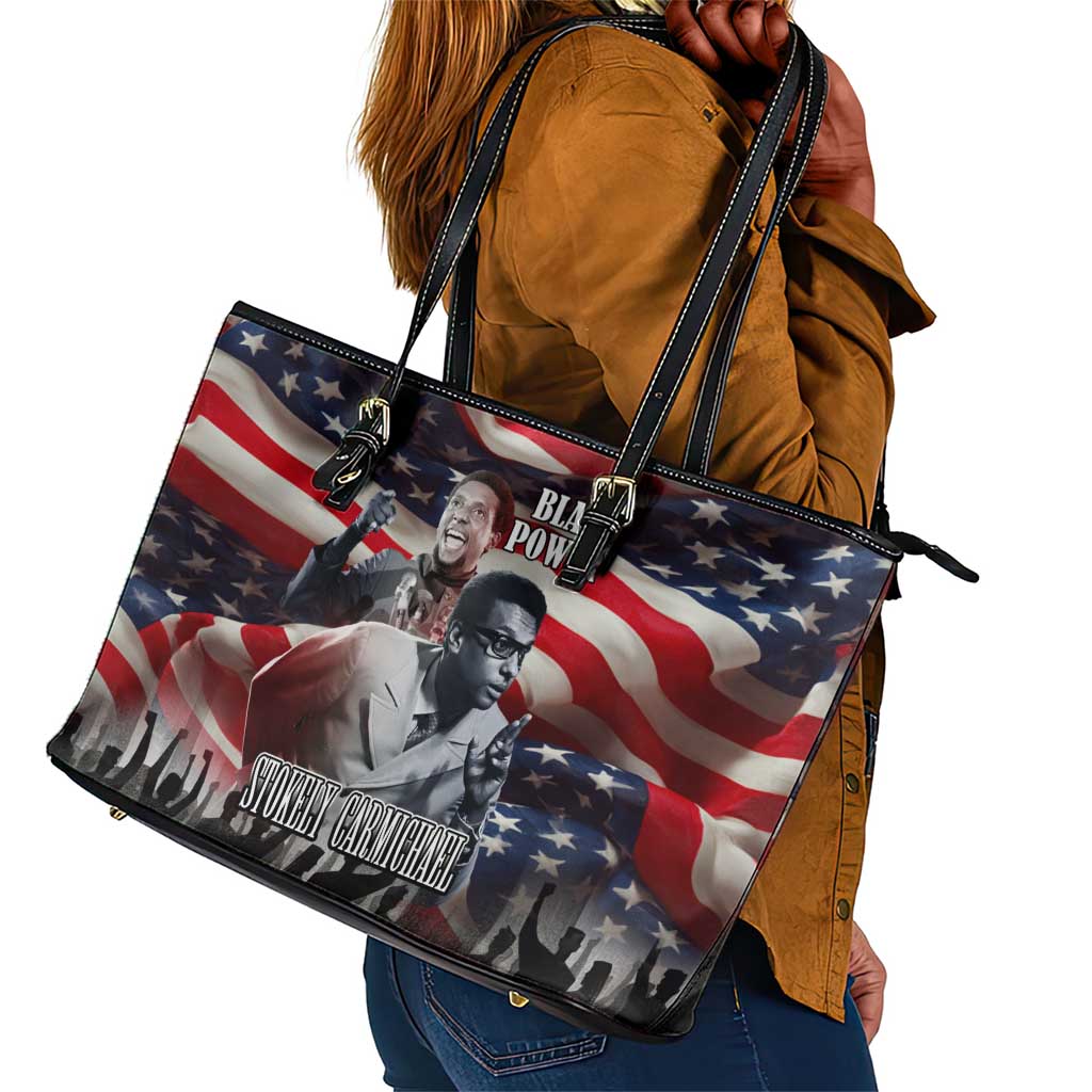 Stokely Carmichael Leather Tote Bag American Flag Background Black Power Quote Civil Rights Leader Powerful Speech - Wonder Print Shop