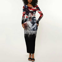 Stokely Carmichael Long Sleeve Bodycon Dress American Flag Background Black Power Quote Civil Rights Leader Powerful Speech - Wonder Print Shop