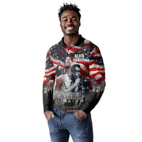Stokely Carmichael Long Sleeve Polo Shirt American Flag Background Black Power Quote Civil Rights Leader Powerful Speech - Wonder Print Shop