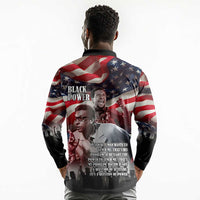 Stokely Carmichael Long Sleeve Polo Shirt American Flag Background Black Power Quote Civil Rights Leader Powerful Speech - Wonder Print Shop