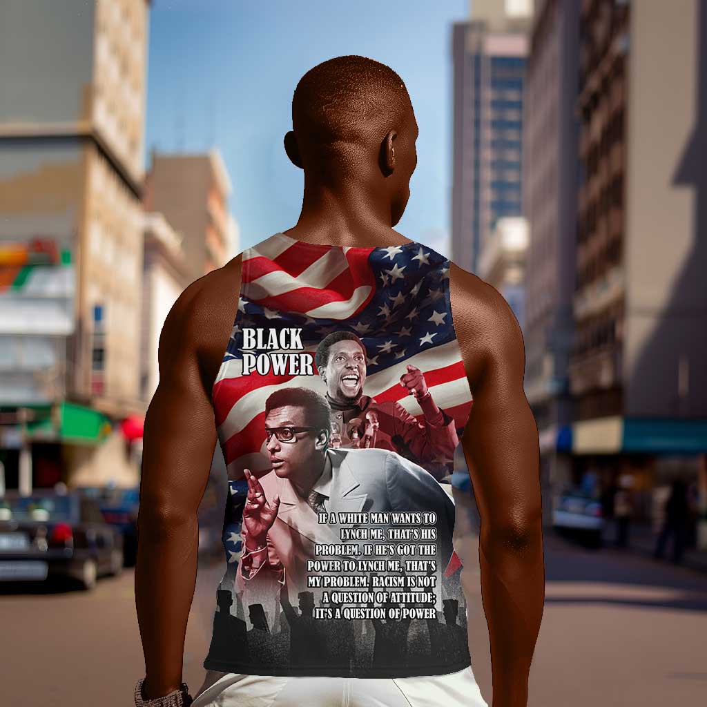 Stokely Carmichael Men Tank Top American Flag Background Black Power Quote Civil Rights Leader Powerful Speech - Wonder Print Shop