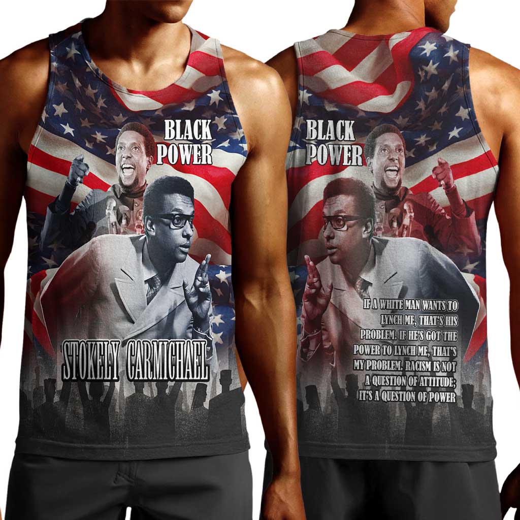 Stokely Carmichael Men Tank Top American Flag Background Black Power Quote Civil Rights Leader Powerful Speech - Wonder Print Shop