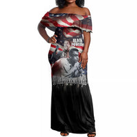 Stokely Carmichael Off Shoulder Maxi Dress American Flag Background Black Power Quote Civil Rights Leader Powerful Speech - Wonder Print Shop