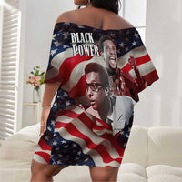 Stokely Carmichael Off Shoulder Short Dress American Flag Background Black Power Quote Civil Rights Leader Powerful Speech - Wonder Print Shop