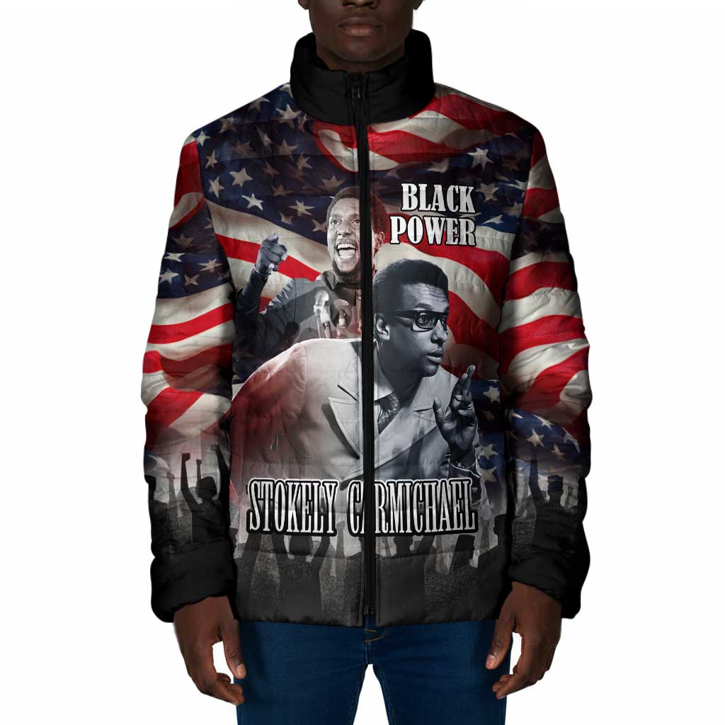 Stokely Carmichael Padded Jacket American Flag Background Black Power Quote Civil Rights Leader Powerful Speech - Wonder Print Shop