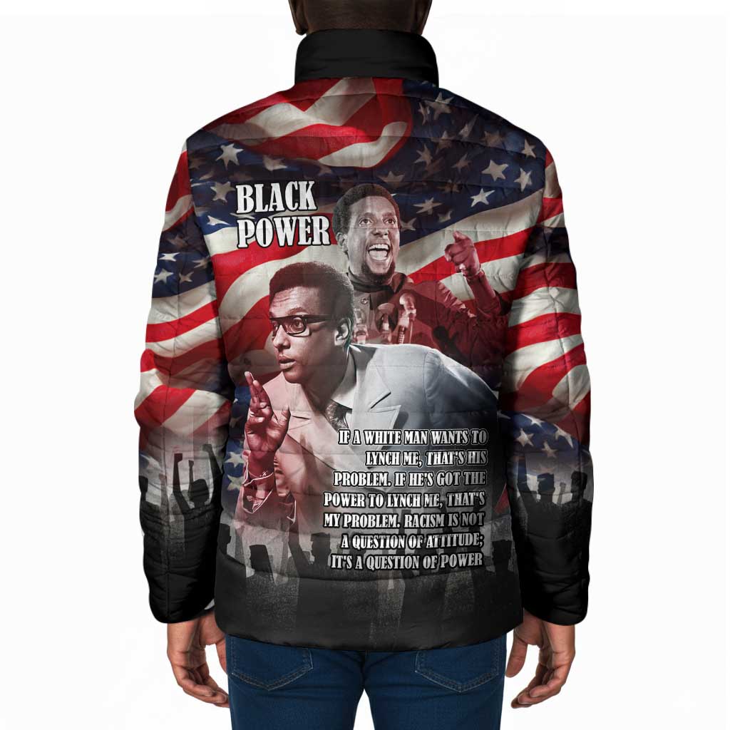 Stokely Carmichael Padded Jacket American Flag Background Black Power Quote Civil Rights Leader Powerful Speech - Wonder Print Shop