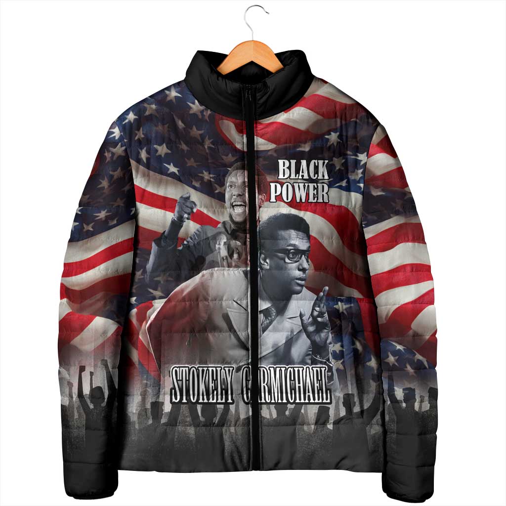Stokely Carmichael Padded Jacket American Flag Background Black Power Quote Civil Rights Leader Powerful Speech - Wonder Print Shop