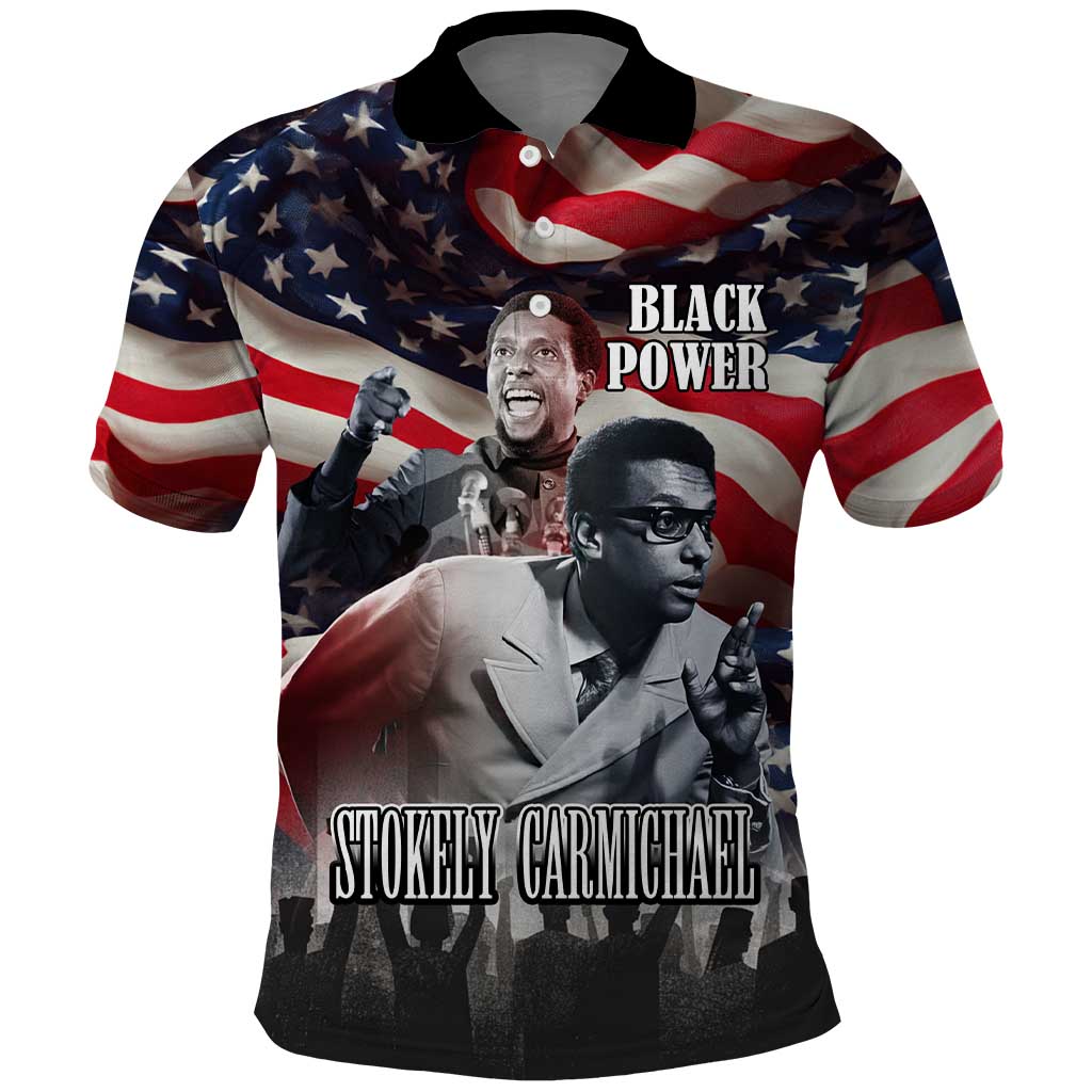 Stokely Carmichael Polo Shirt American Flag Background Black Power Quote Civil Rights Leader Powerful Speech - Wonder Print Shop