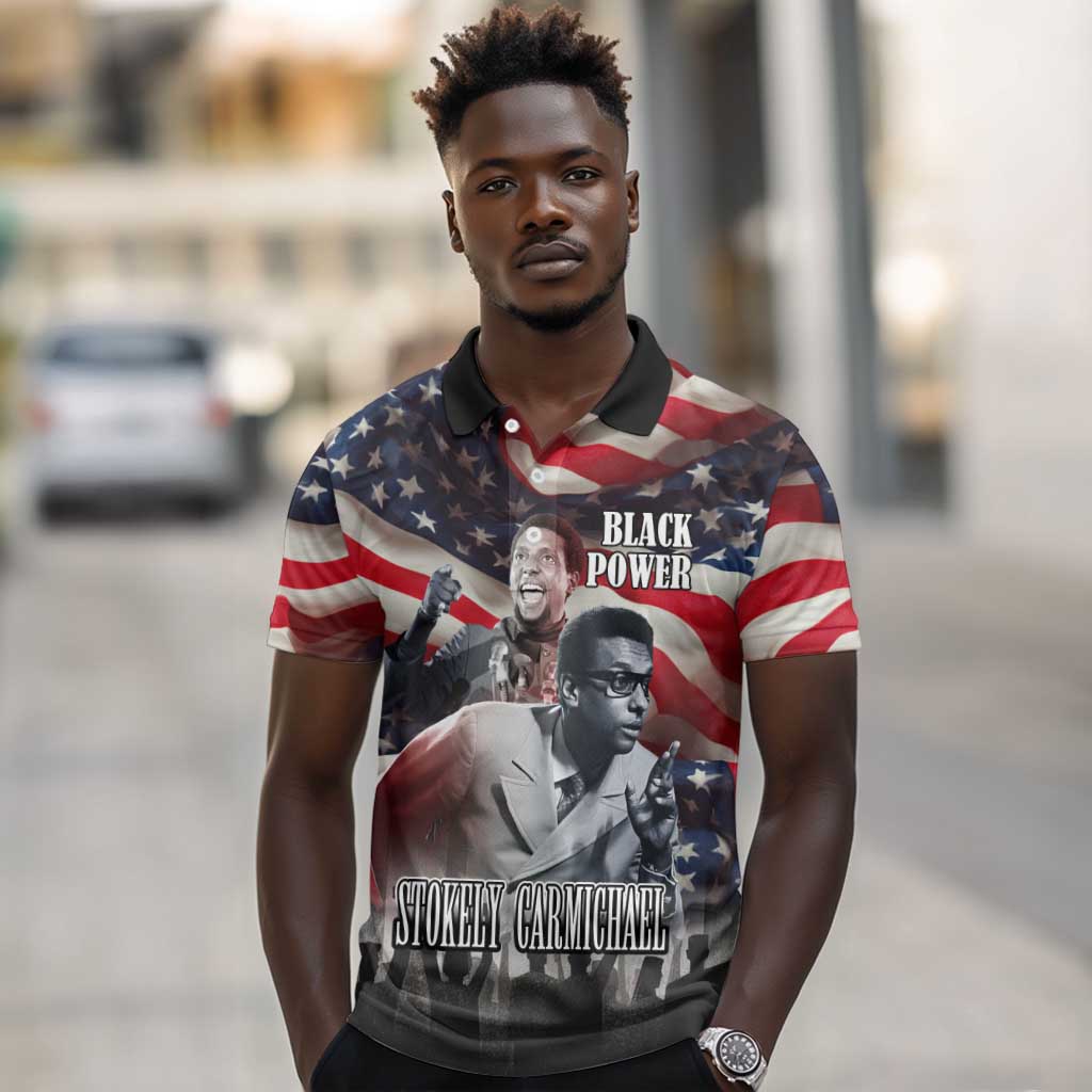 Stokely Carmichael Polo Shirt American Flag Background Black Power Quote Civil Rights Leader Powerful Speech - Wonder Print Shop