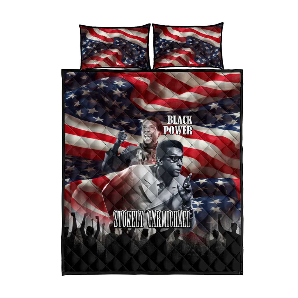 Stokely Carmichael Quilt Bed Set American Flag Background Black Power Quote Civil Rights Leader Powerful Speech - Wonder Print Shop