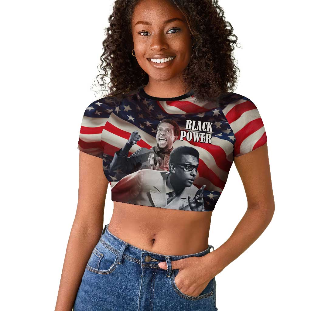 Stokely Carmichael Raglan Cropped T shirt American Flag Background Black Power Quote Civil Rights Leader Powerful Speech - Wonder Print Shop