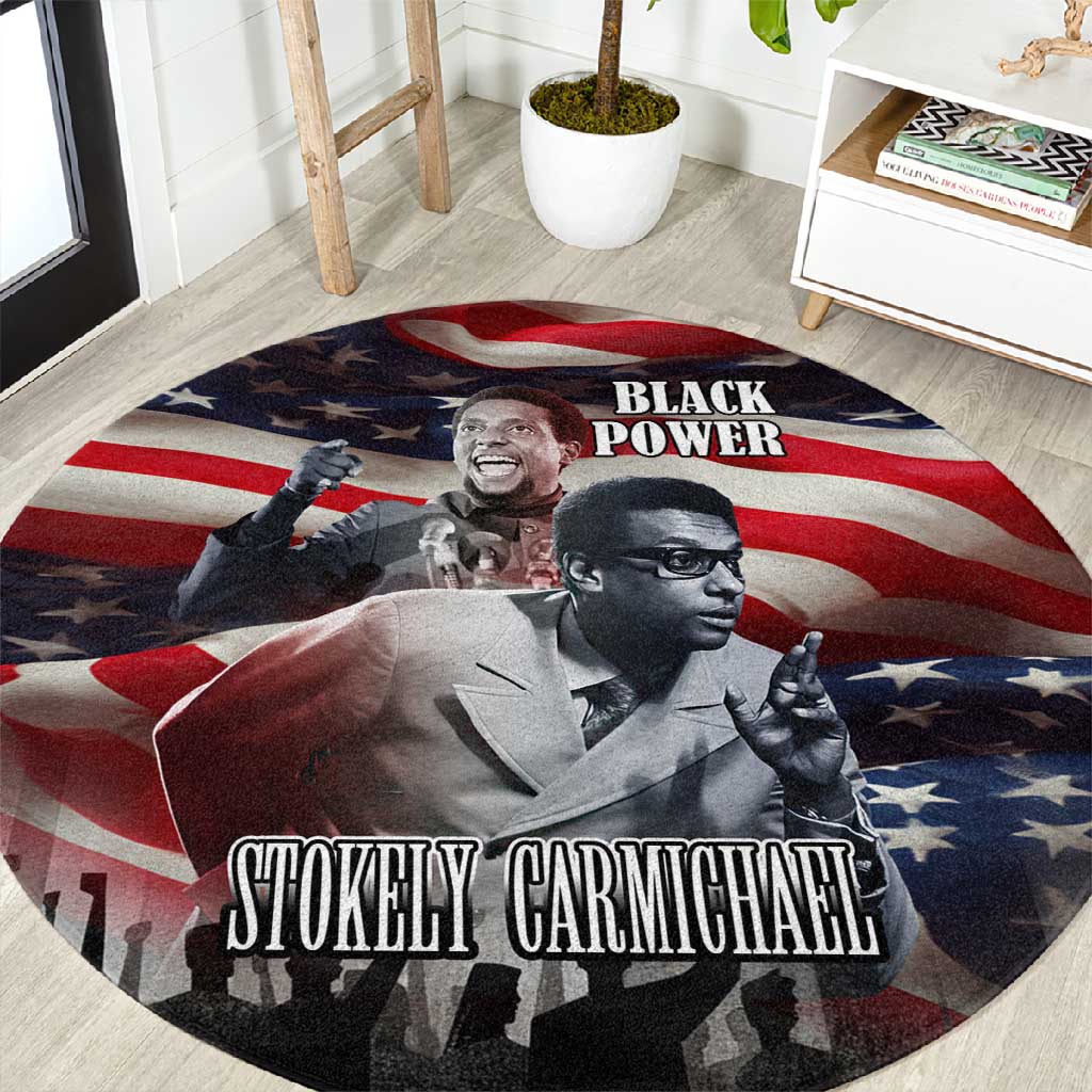 Stokely Carmichael Round Carpet American Flag Background Black Power Quote Civil Rights Leader Powerful Speech - Wonder Print Shop