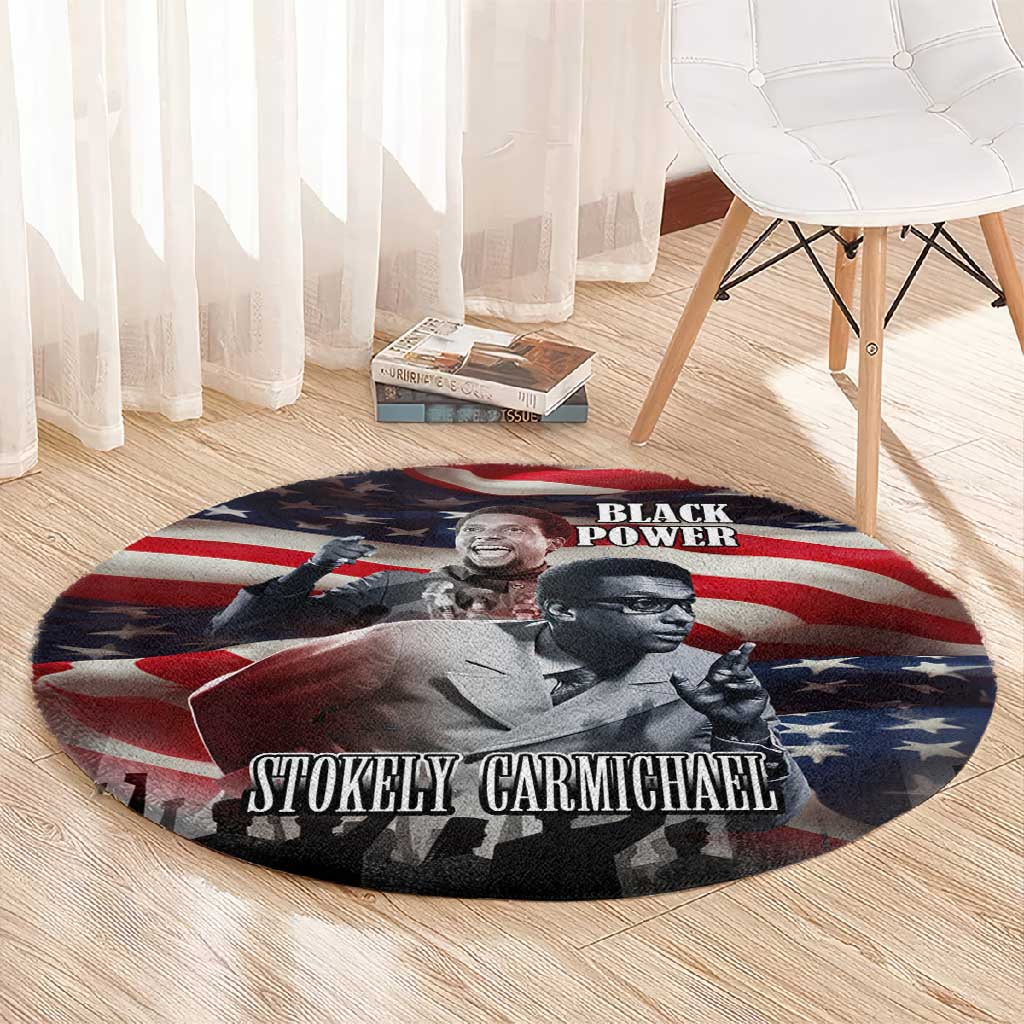 Stokely Carmichael Round Carpet American Flag Background Black Power Quote Civil Rights Leader Powerful Speech - Wonder Print Shop