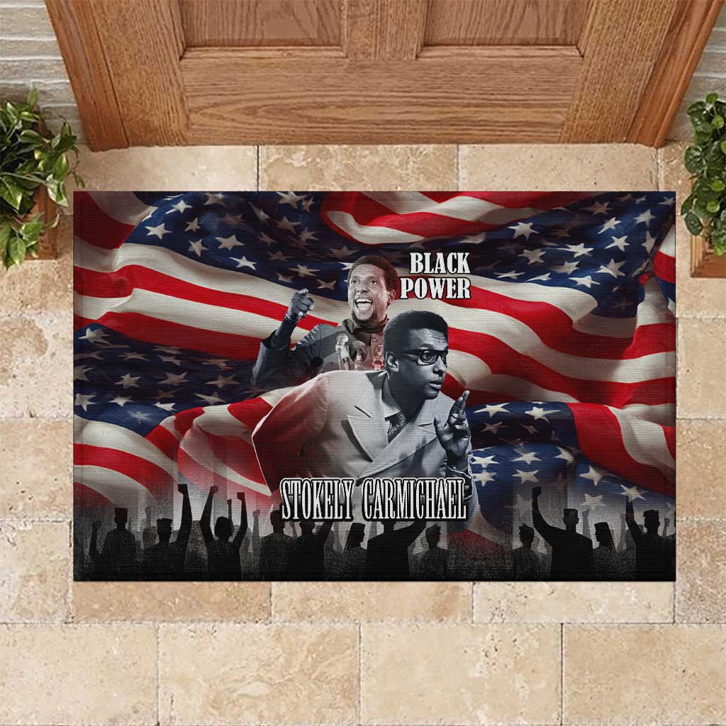 Stokely Carmichael Rubber Doormat American Flag Background Black Power Quote Civil Rights Leader Powerful Speech - Wonder Print Shop