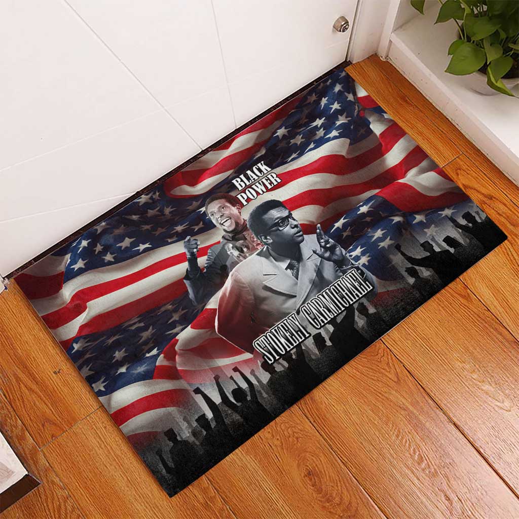 Stokely Carmichael Rubber Doormat American Flag Background Black Power Quote Civil Rights Leader Powerful Speech - Wonder Print Shop