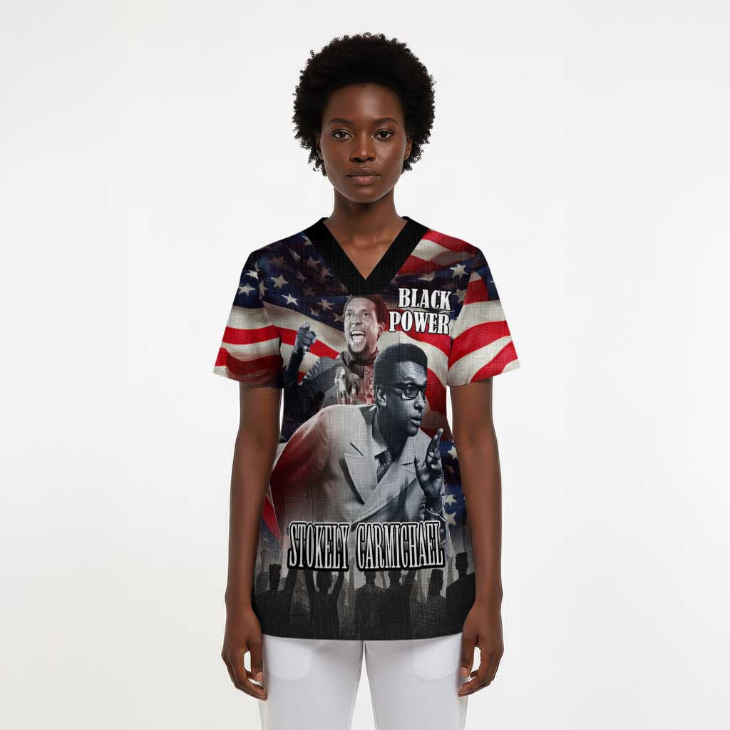 Stokely Carmichael Scrub Top American Flag Background Black Power Quote Civil Rights Leader Powerful Speech - Wonder Print Shop