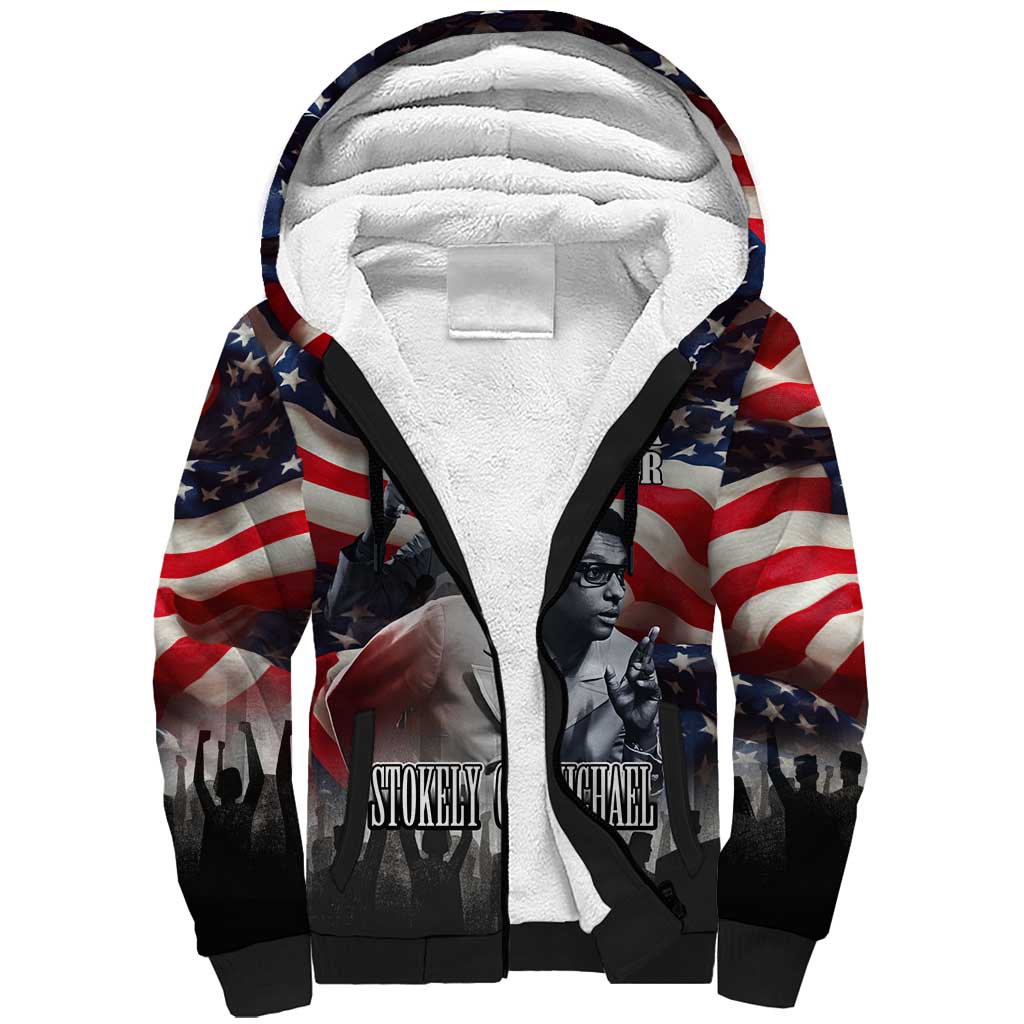 Stokely Carmichael Sherpa Hoodie American Flag Background Black Power Quote Civil Rights Leader Powerful Speech - Wonder Print Shop