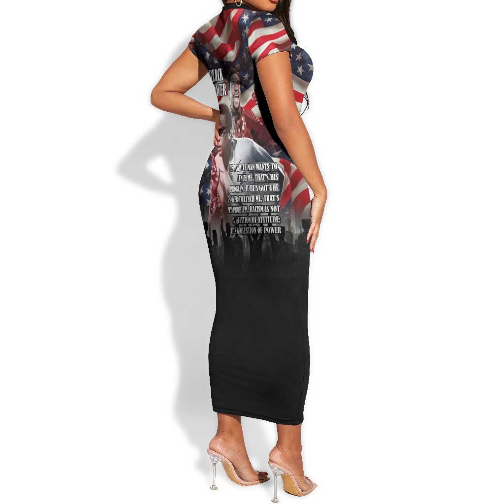 Stokely Carmichael Short Sleeve Bodycon Dress American Flag Background Black Power Quote Civil Rights Leader Powerful Speech - Wonder Print Shop