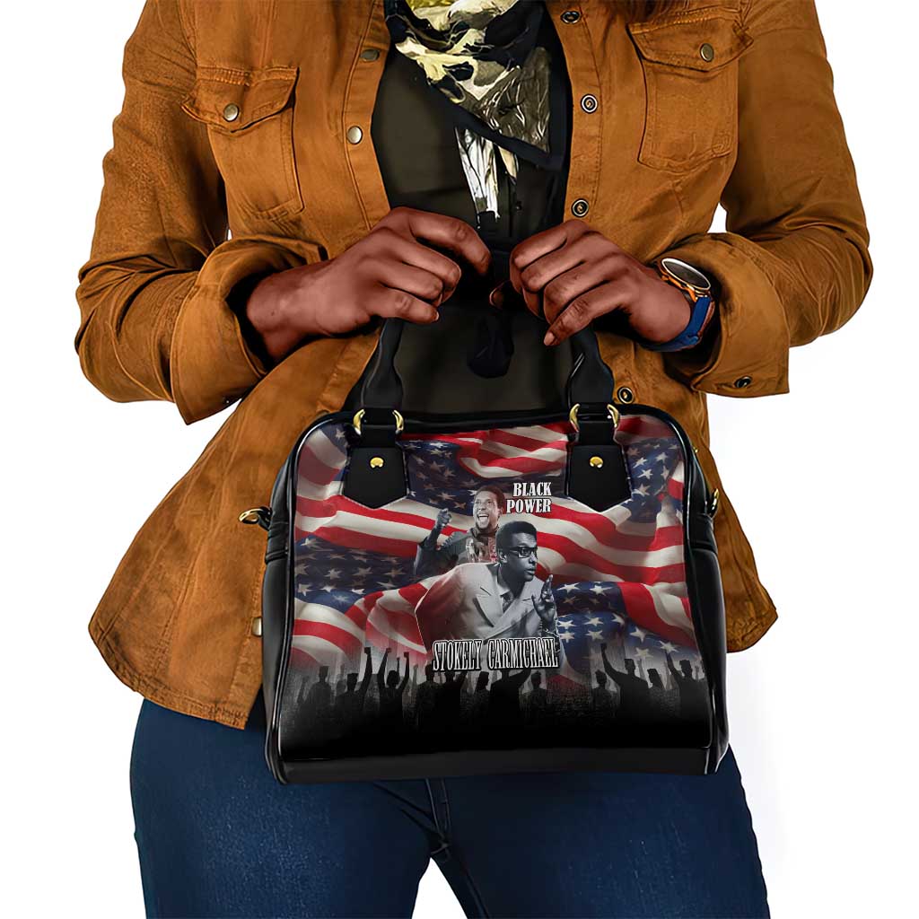 Stokely Carmichael Shoulder Handbag American Flag Background Black Power Quote Civil Rights Leader Powerful Speech - Wonder Print Shop