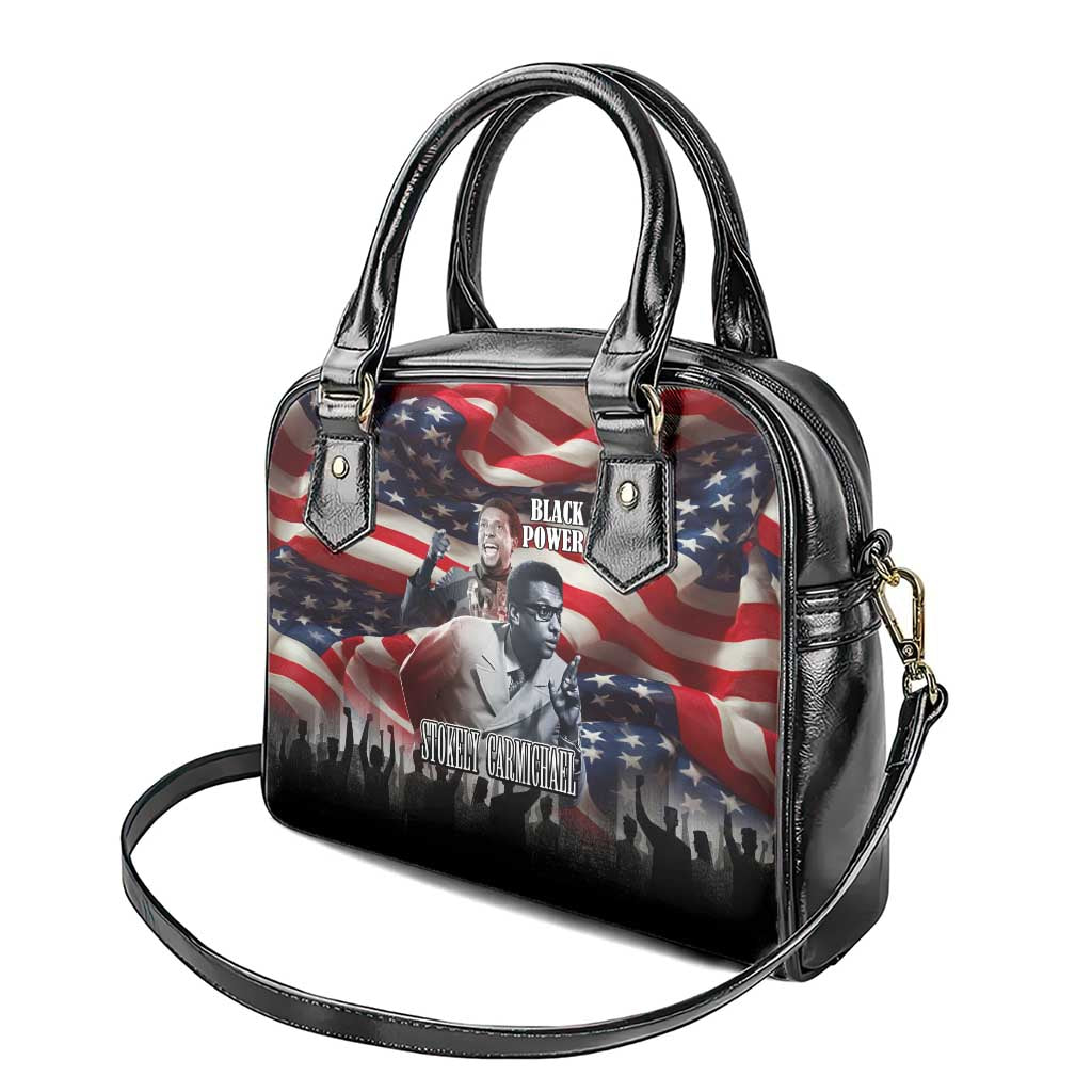 Stokely Carmichael Shoulder Handbag American Flag Background Black Power Quote Civil Rights Leader Powerful Speech - Wonder Print Shop