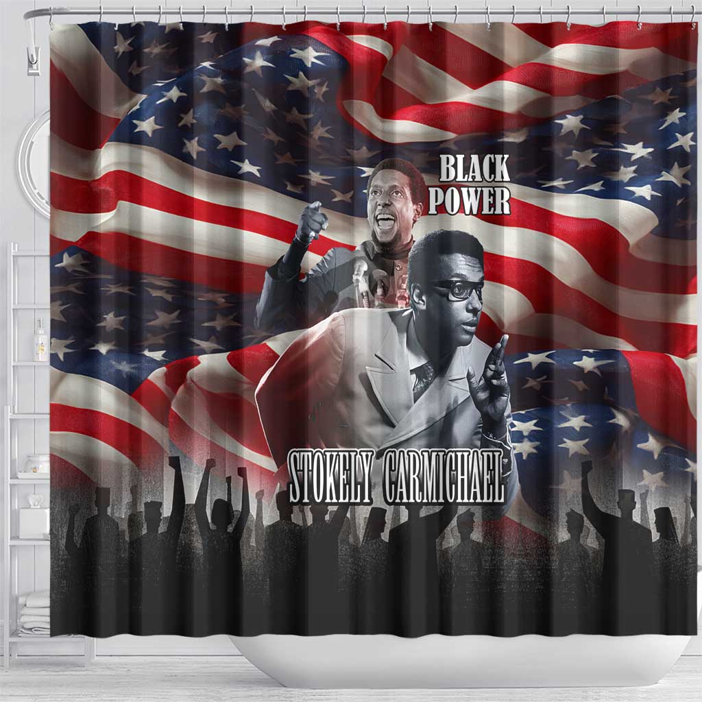 Stokely Carmichael Shower Curtain American Flag Background Black Power Quote Civil Rights Leader Powerful Speech - Wonder Print Shop