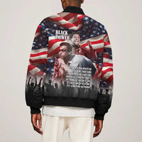 Stokely Carmichael Sleeve Zip Bomber Jacket American Flag Background Black Power Quote Civil Rights Leader Powerful Speech - Wonder Print Shop