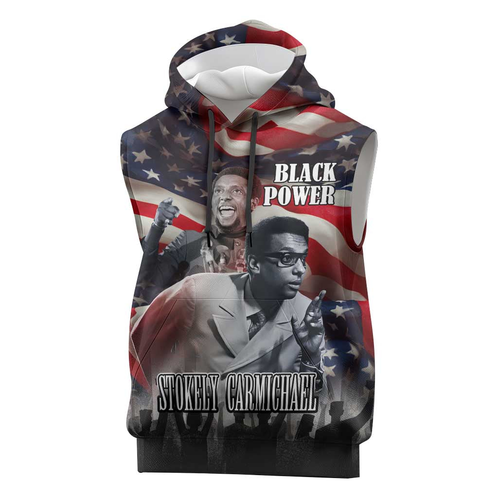 Stokely Carmichael Sleeveless Hoodie American Flag Background Black Power Quote Civil Rights Leader Powerful Speech - Wonder Print Shop