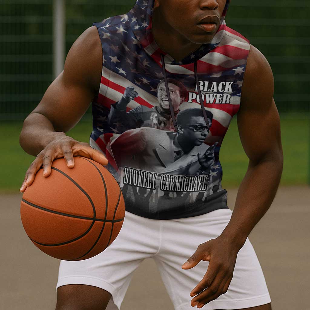Stokely Carmichael Sleeveless Hoodie American Flag Background Black Power Quote Civil Rights Leader Powerful Speech - Wonder Print Shop