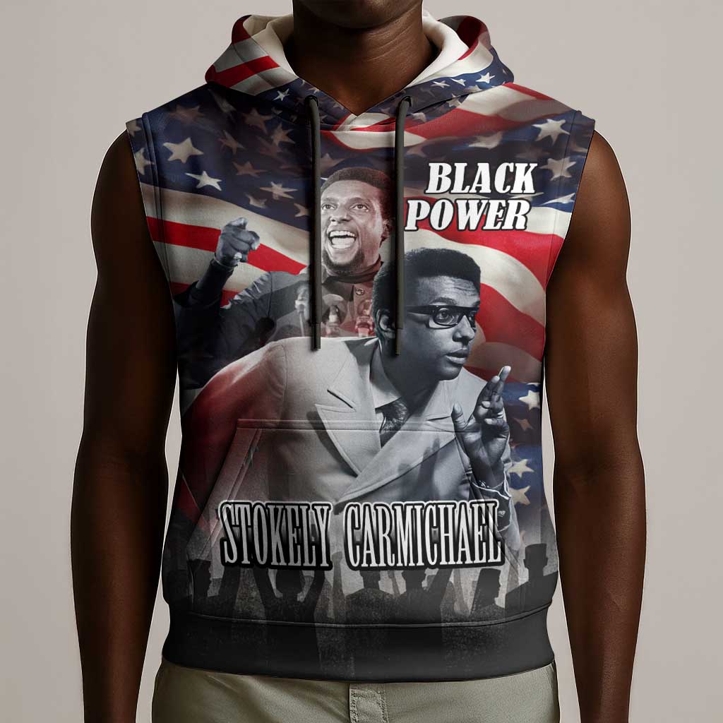 Stokely Carmichael Sleeveless Hoodie American Flag Background Black Power Quote Civil Rights Leader Powerful Speech - Wonder Print Shop
