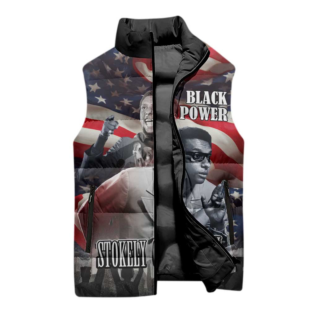 Stokely Carmichael Sleeveless Puffer Jacket American Flag Background Black Power Quote Civil Rights Leader Powerful Speech - Wonder Print Shop