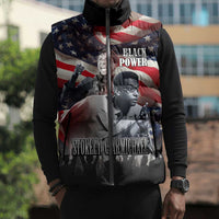 Stokely Carmichael Sleeveless Puffer Jacket American Flag Background Black Power Quote Civil Rights Leader Powerful Speech - Wonder Print Shop