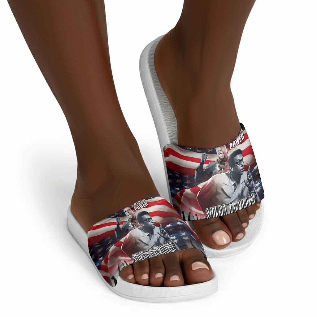 Stokely Carmichael Slide Sandals American Flag Background Black Power Quote Civil Rights Leader Powerful Speech - Wonder Print Shop