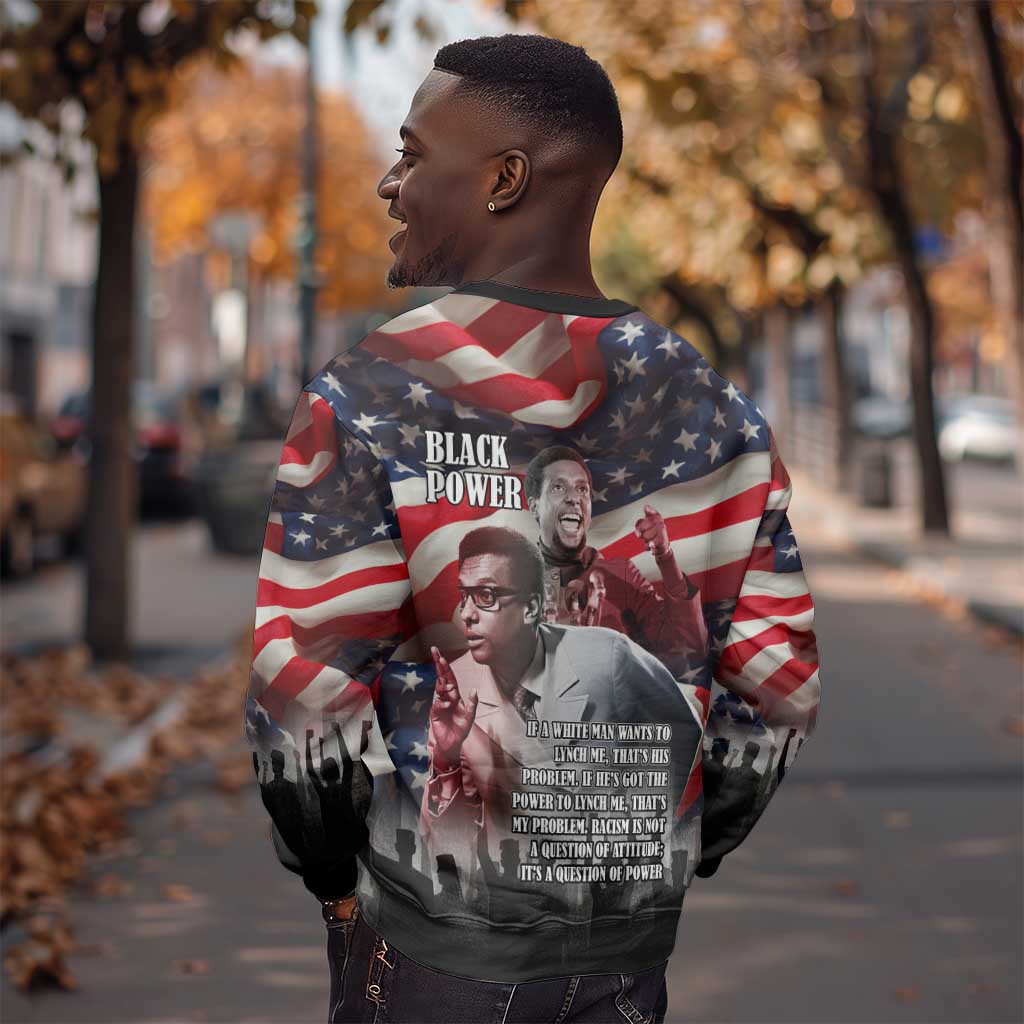 Stokely Carmichael Sweatshirt American Flag Background Black Power Quote Civil Rights Leader Powerful Speech - Wonder Print Shop