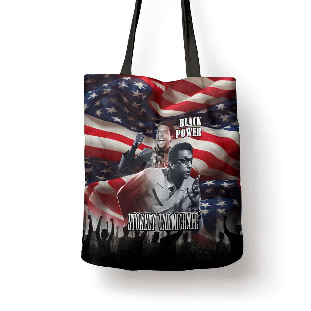 Stokely Carmichael Tote Bag American Flag Background Black Power Quote Civil Rights Leader Powerful Speech - Wonder Print Shop