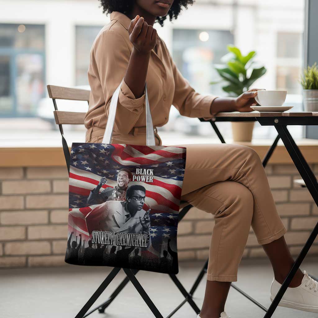 Stokely Carmichael Tote Bag American Flag Background Black Power Quote Civil Rights Leader Powerful Speech - Wonder Print Shop