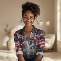 Stokely Carmichael Women Casual Shirt American Flag Background Black Power Quote Civil Rights Leader Powerful Speech - Wonder Print Shop